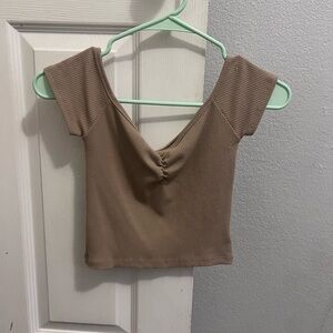 American Eagle Outfitters Light  Brown Ribbed Crop Top